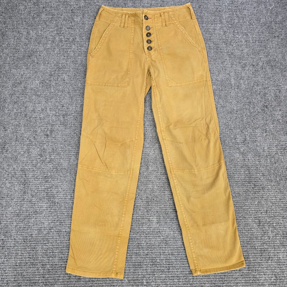 Anthropologie The Wanderer Utility Pants Womens 25 Mustard Button Fly Straight